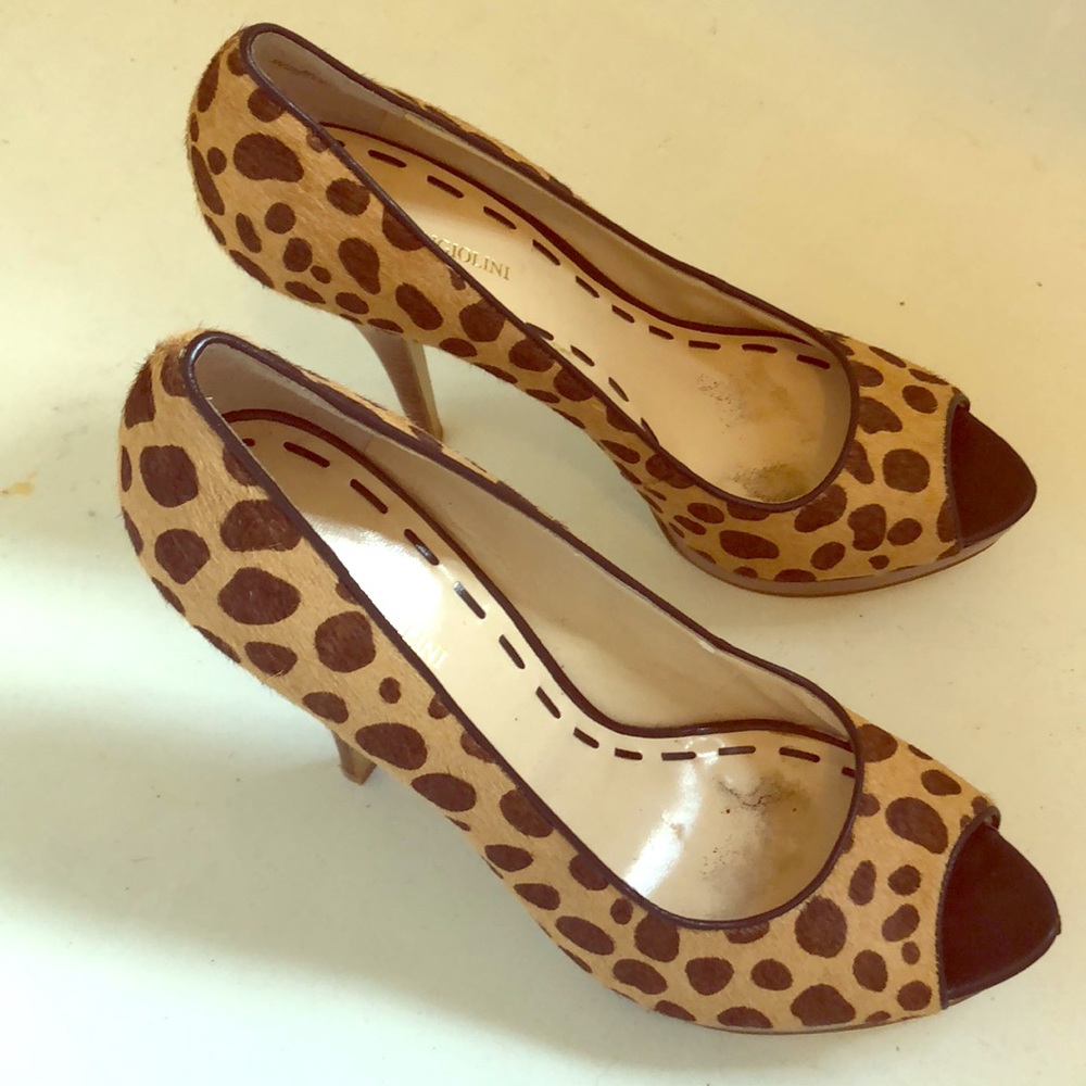 Enzo Angiolini heels. Leather w/ real fur. Sz 10